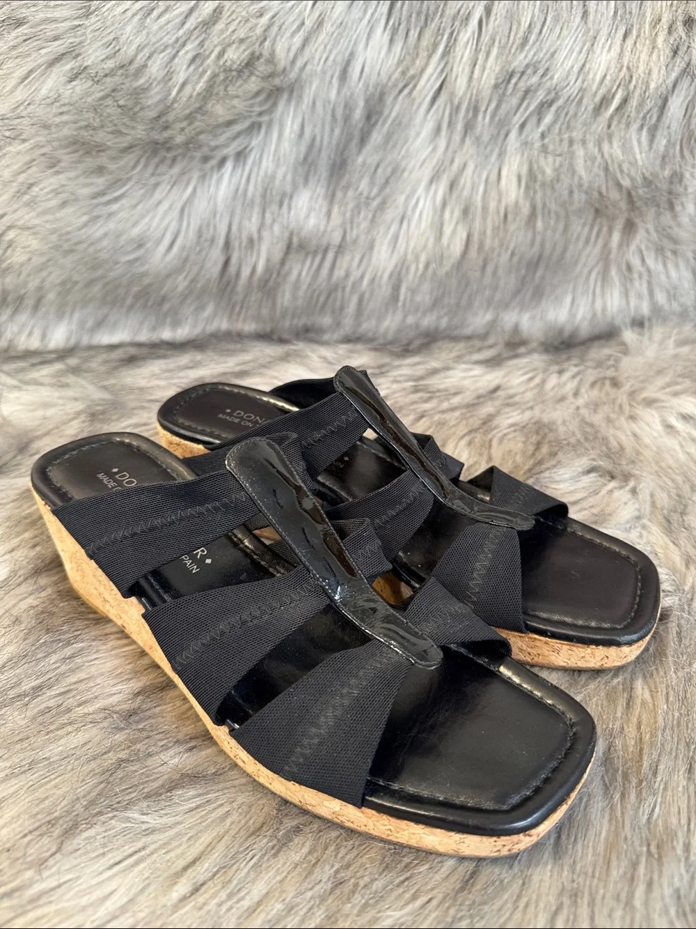 Donald J. Pliner Black Cork Wedge Sandals Size 9.5